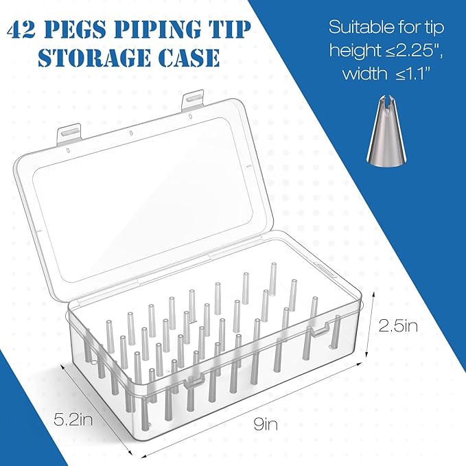 2pcs Piping Tip Box with Fixed Pins 84 Piping Tip Organizer Baking Cake Decoration Tool Storage Box (Clear)