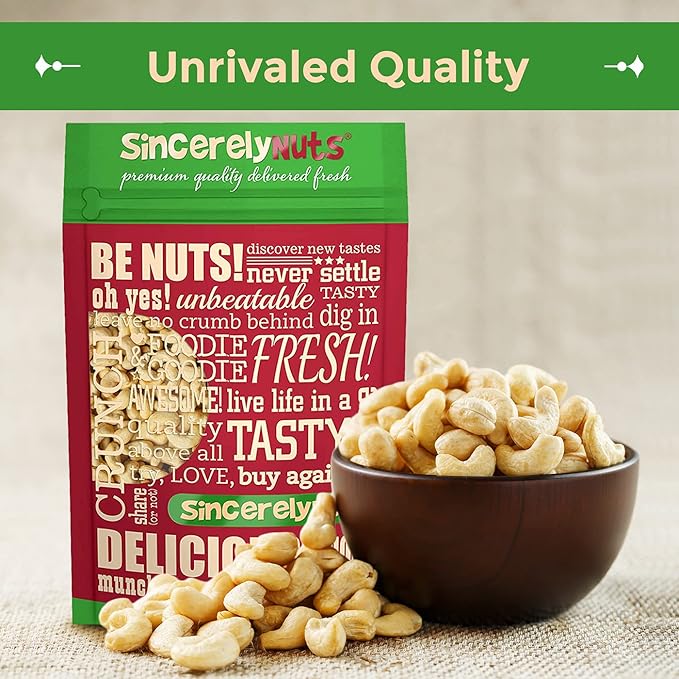 Sincerely Nuts - Raw Cashews Whole and Unsalted | Healthy Snack, Source of Protein | Keto and Paleo Friendly Gourmet Quality Vegan | Cashew Nuts 1(LB) Bag
