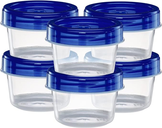Twist Top Containers Small Food Storage Containers Blue Screw on Lid Reusable Stackable Leakproof Airtight, Pack of 10-4 oz Containers