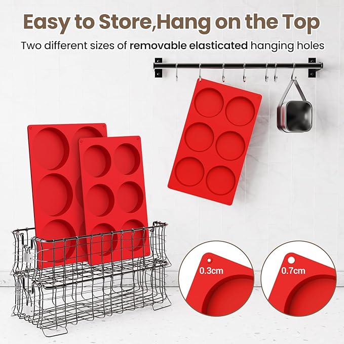 Redfly Silicone Egg Molds for Breakfast Sandwiches 3 Pcs, Non Stick 3 Inch Egg Bites Baking Pans, Silicone Muffin Pans for Baking, Round Muffin Top Pan for Whoopie Pie Pan, Tarts, Quiche