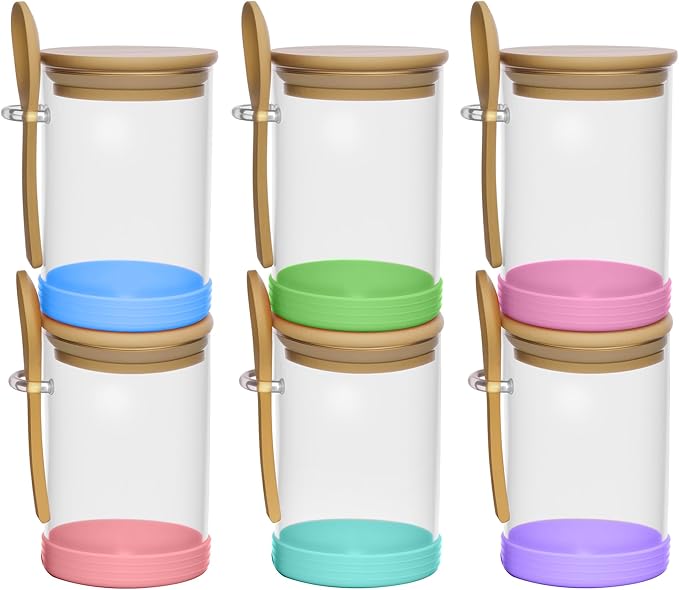 6pcs 18.5 oz Glass Jars with Spoons and Bamboo Lids Glass Overnight Oats Jar - Airtight Overnight Oats Container with Lid and Spoon for Spices, Coffee Bean, Sugar, Food Storage