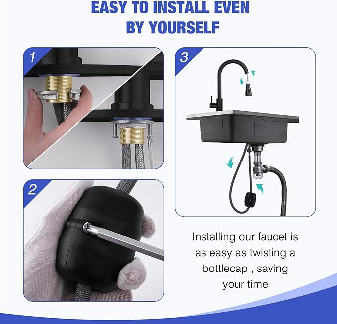 Matte Black Kitchen Sink Faucet with Pull Down Spray RV Stainless Steel Kitchen Faucet Pull Out Extension Utility Farmhouse Faucets for Sink 1 Hole Rent Apartment Dorm Single Handle Kitchen Faucet