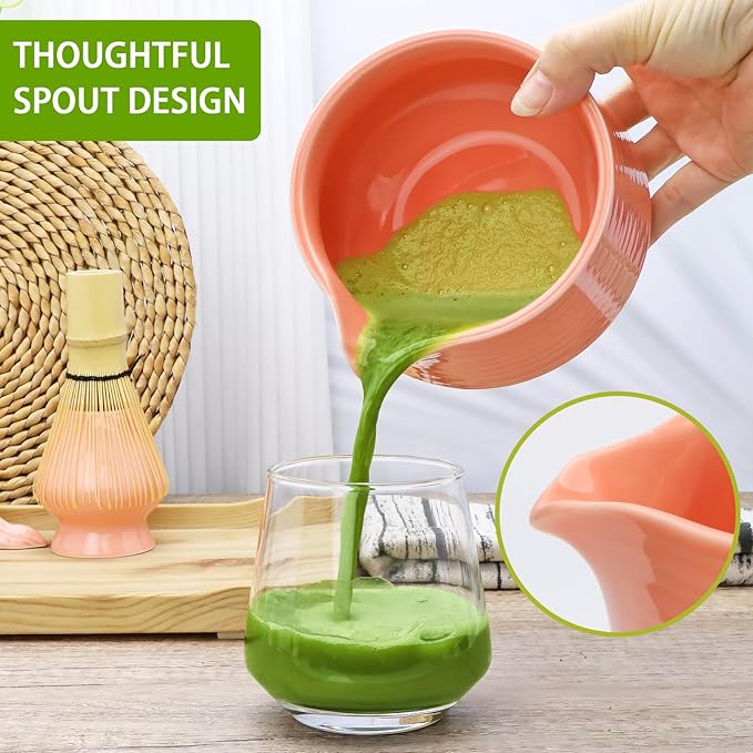 Matcha Whisk Set,7pcs Pink Matcha Set includes Matcha Bowl (19 oz),Bamboo Matcha Whisk and Matcha Scoop,Matcha Whisk Holder,Stainless Steel Sifter,Tea Making Tools,Matcha Kit Gift for Matcha Lovers