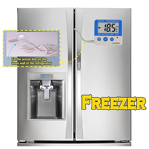 Fridge Freezer Thermometer Max/Min Memory High & Low Temperature Alarms Settings with LED Indicator Digital Refrigeration Thermometer with Magnetic,Stander 2 Pack