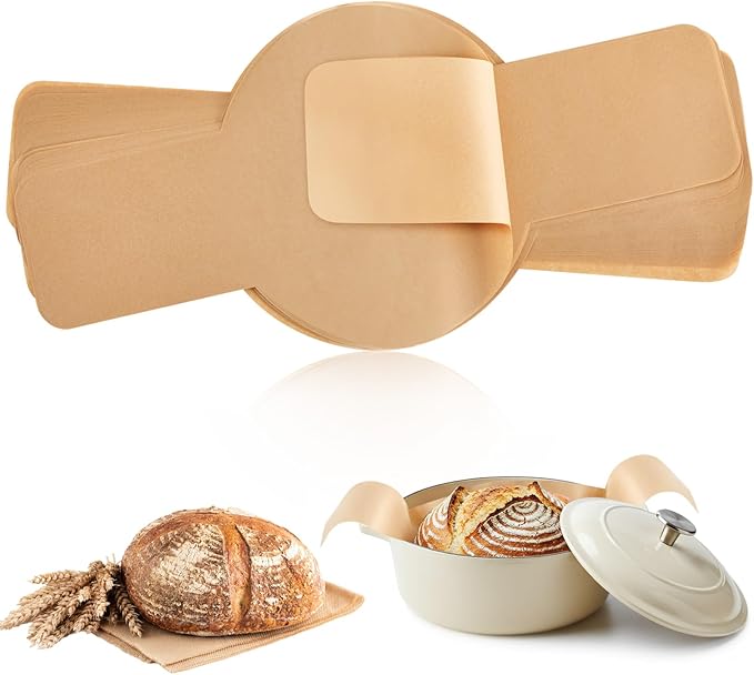Marspark 50 Pcs Bread Sling Sourdough Bread Sling - Dutch Oven Liner, Pre-Cut Parchment Baking Supplies for Easy Dough Transfer (Unbleached)
