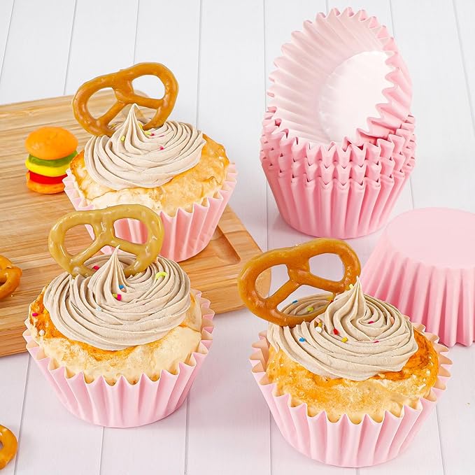 Caperci Grease-Resistant Standard Pink Cupcake Liners 150 Counts - Heavy Duty Paper Muffin Baking Cups, Odorless, No Muffin Pan Needed, Easily Peels (Pink)