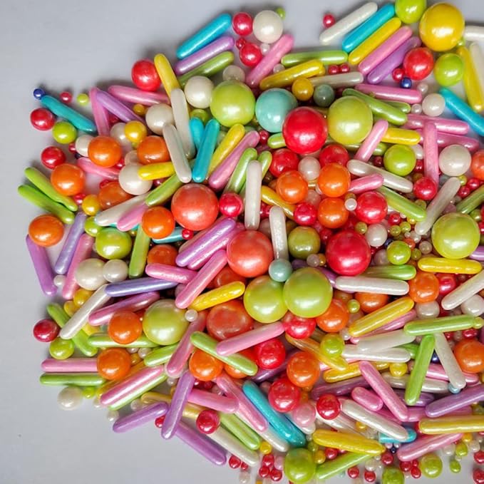 Edible Multicolor Pearl Sugar Sprinkles Candy Mix Size Baking Edible Cake Decorations Cupcake Toppers Cookie Decorating Wedding Party Valentine Halloween Christmas Supplies 85g/3oz