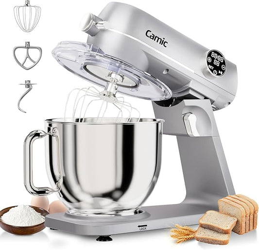 8.45 QT All Metal Dough Mixer,10 Speed Large Capacity Kitchen Stand Mixer with Digital Timer & Tilt-Head, Electric Mixer with Whisk Dough Hook Mixing Beater for Baking,Cakes,Cookie,Bread,Salad(Silver)