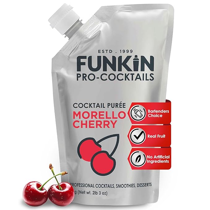 Funkin Fruit Puree | Real Fruit, Simple Ingredient, Natural Mixer for Cocktails, Drinks, Smoothies | Vegan, Non-GMO, Gluten-Free (2.2 lbs) (Morello Cherry)