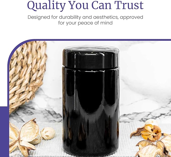 Infinity Jars Tall Screw Top Jar 200 Ml (6.7 fl oz), UV Black Glass Airtight Smell-Proof Container for Coffee, Tea, Dried Goods, Refillable Tall Jar for Long-Term Kitchen Storage Pack 10