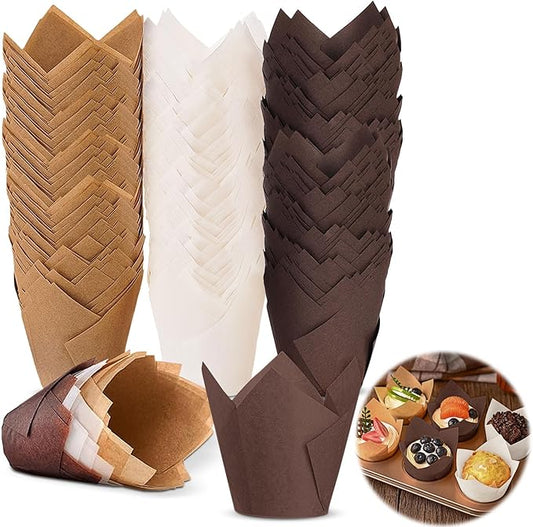50 Pieces Cupcake Liners for Baking-2-1/4" x 4" Natural,Brown,White 3 colours for Wedding, Birthday Party, Standard Size, Natural Color (Brown)