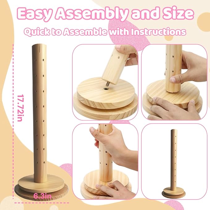 Wooden Cake Pop Stand with Spinning Base, 48-Hole Dessert Display Holder for Candy Buffet Table, Birthday Wedding Baby Shower Party Anniversary Decor (1 Pack)