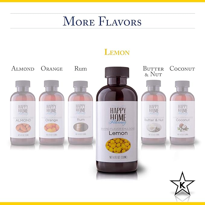 Happy Home Flavoring Natural Lemon Baking Flavor Emulsion - Certified Kosher, 4 oz.