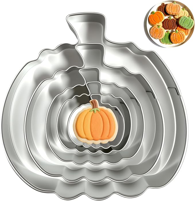 Pumpkin Cookie Cutters Set with Box, 5Pcs Large to Tiny Size - 3.94'', 2.95'', 2.05'',1.57'', 1.18'', Stainless Steel Fondant Biscuit Mold for Halloween Fall Thanksgiving Day Holiday Party Decoration