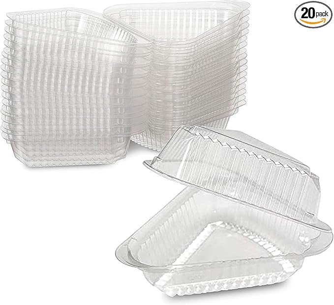 MT Products Clear Cake Slice Container - Medium Deep Cheesecake Pie Slice Containers (Pack of 20) - Made in USA