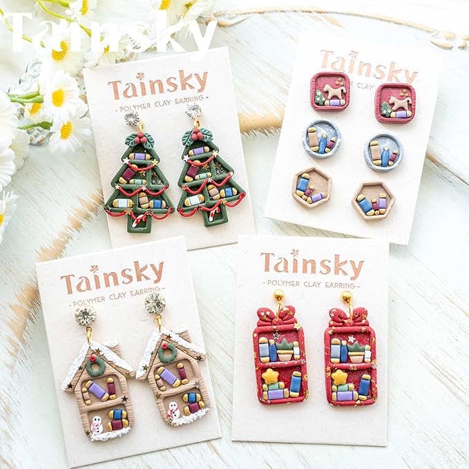 Christmas Bookshelves Polymer Clay Cutters, 22 Shapes for Winter Bookcases Polymer Clay Cutters for Earrings