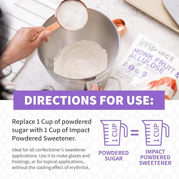 Impact - Monk Fruit Allulose Sweetener, Crystallized Blend Sugar Substitute - Zero Calorie Low-Carb Essential for Low-Carb Recipes - 4lb
