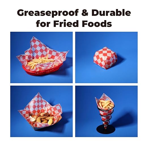 Fit Meal Prep [250 Sheets] 12x12" Deli Paper Sheets, Red and White Checkered Dry Waxed Paper, Sandwich Wrapping Paper, Grease-Proof Wax Paper for Food Basket, Chritmas Parties, Picnic, Burgers