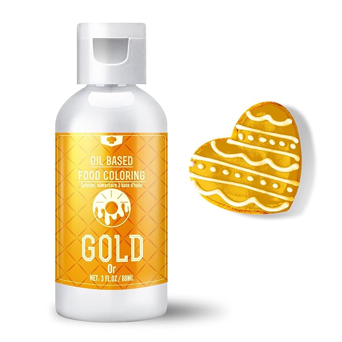 Oil Based Food Coloring for Chocolate - 88ml Vivid Fat Soluble Food Coloring for Candy Melts, Baking, Cake, Cookie - Liquid Tasteless Food Colour Dye for Butter, DIY Fondant and Macaron (Gold)