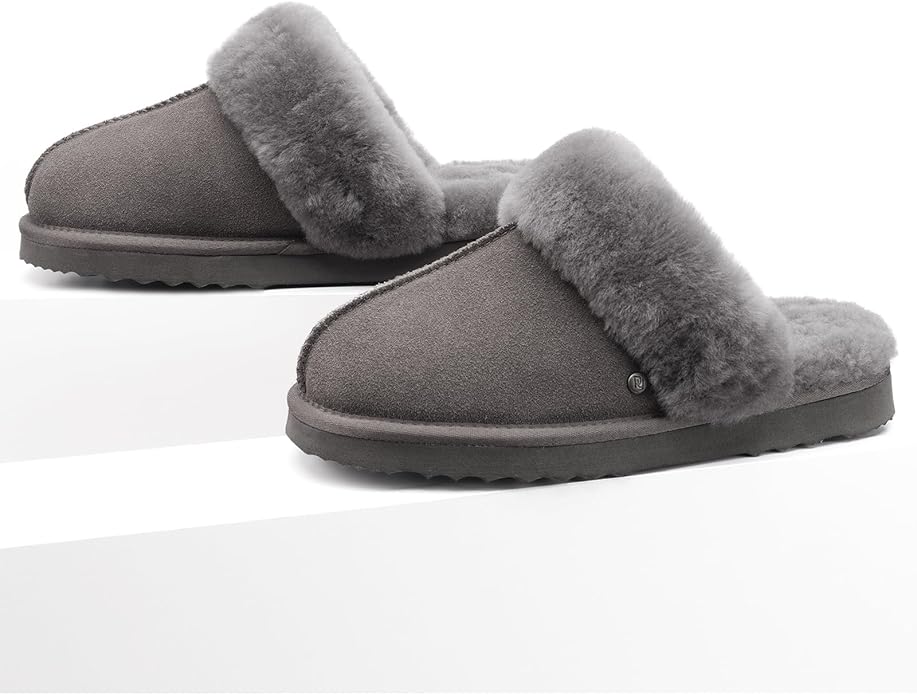 Parfeying Women's Sheepskin House Slippers Indoor Outdoor Shearling Shoes for Women