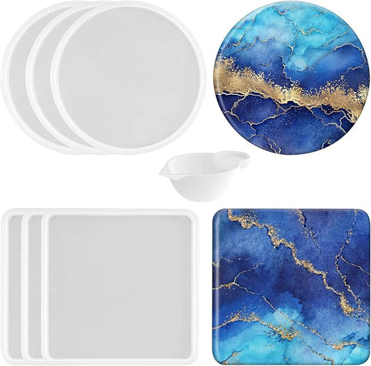 6 PCS Thickened Coaster Resin Molds for Epoxy Resin Casting, DIY Coasters, Bowl Mats, Candle Holders, Home Decoration