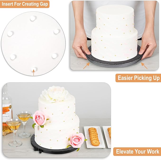 BOARDS+ 9 Pack Cake Drums 8, 10 & 12 Inch in White, Silver & Gold Color | 1/2" Thick CakeBoard Circle Rounds + Free Prop Up Tools | Fully Greaseproof, Sturdy for Heavy/Tiered Cakes