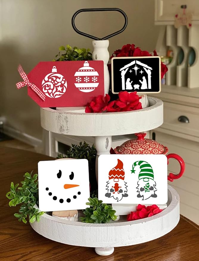 Christmas Stencils for Painting on Wood, 3x3' Reusable Holiday Drawing Templates for DIY Crafts
