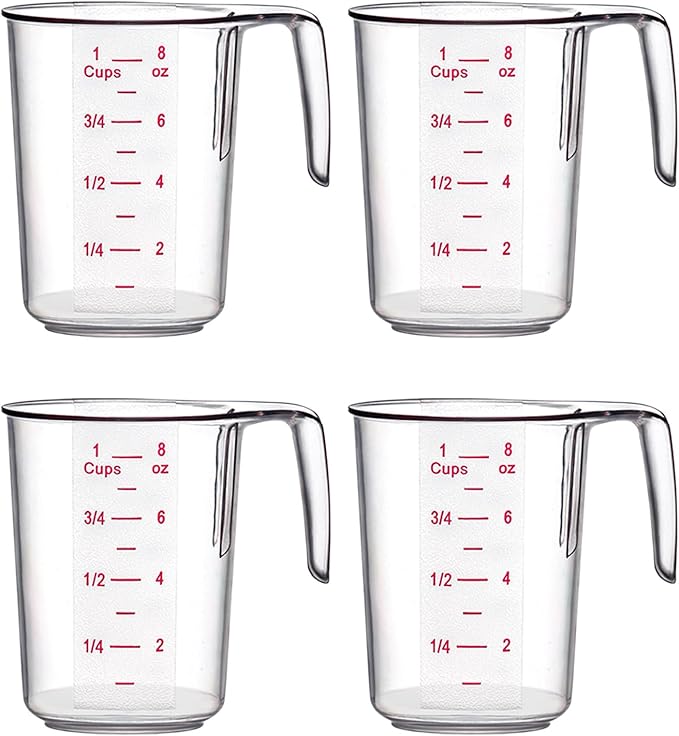 Amazing Abby - Melissa - 8-Ounce Plastic Measuring Cup (4-Pack), 1-Cup (1/4-Quart) Food-Grade Measuring Cup, Unbreakable, Stackable, Dishwasher-Safe, Great for Oil, Vinegar, Flour, and More