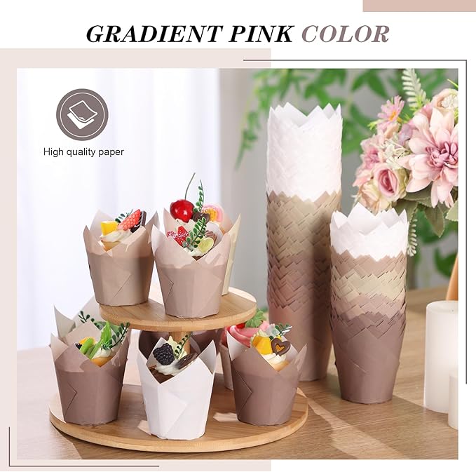 Havawish 500 Pcs Standard Size Gradient Brown Tulip Cupcake Liners, Party Cupcake Baking Liners Greaseproof Wrappers Muffin Liner Holders for Wedding Birthday Baby Shower Holiday Party Baking Cups