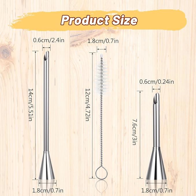 3 Pcs Cream Icing Piping Nozzle Tips,Stainless Steel Long Cream Nozzle Decor,Small Pastry Icing Piping Decorating Tools + Decorating Cleaning Brush for Decoratings Cake and Filling Pastry