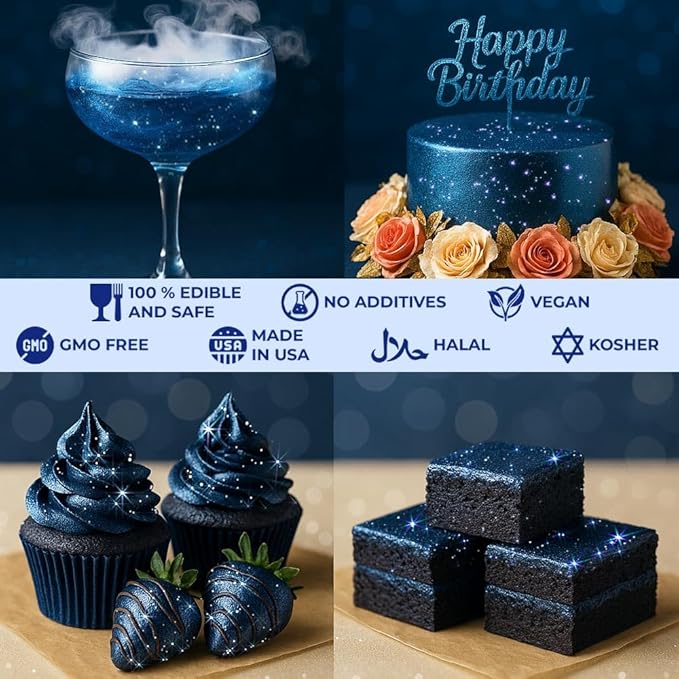 Bulk (20g) Navy Blue Edible Glitter for Drinks Edible Glitter for Cakes, Drink Glitters, Shimmering Navy Blue Glitters Cake Decorations Shimmer for Strawberries, Cocktail Drinks