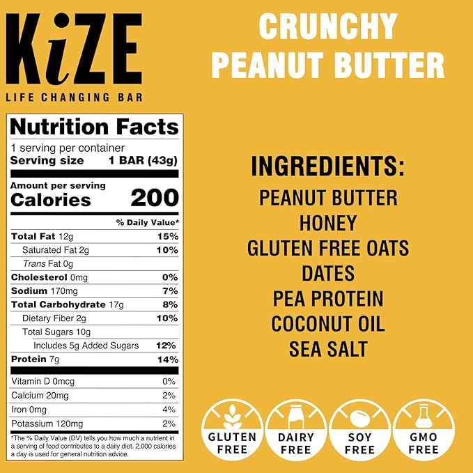 KiZE Energy Bars - Peanut Butter Lovers Variety Pack - 30-Count - Gluten Free, Dairy Free Options, Non-GMO, and High Protein Meal Replacement Energy Bars, Clean and Simple Food Ingredients - 7-10g High Protein Snacks (30 Count)