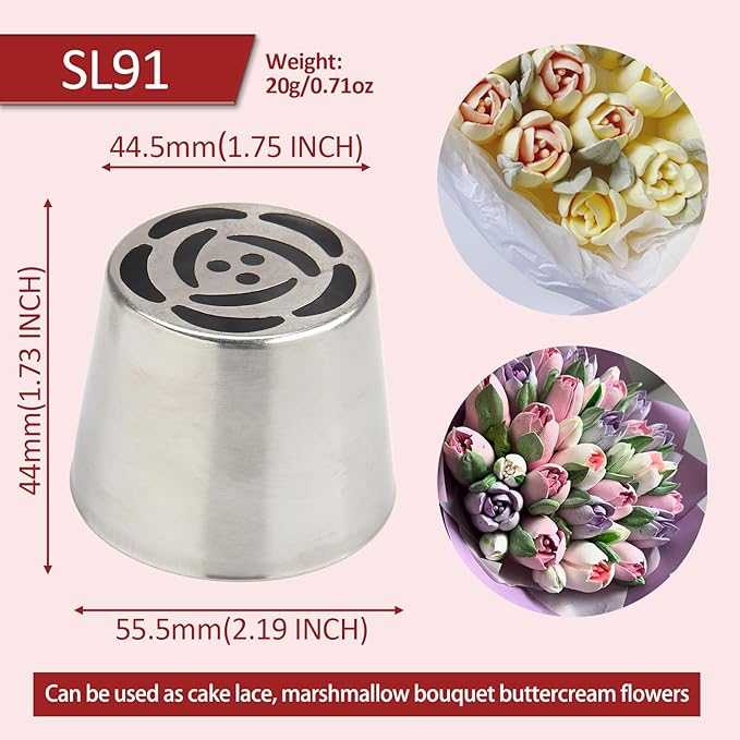 Extra Large Russian Piping Tips for Marshmallows Stainless Steel Flower Frosting Nozzles many styles Cake Decorating Baking tool for Buttercream, Cupcakes Cookies(SL91)