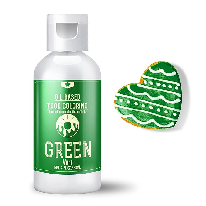Oil Based Food Coloring for Chocolate - 88ml Vivid Fat Soluble Food Coloring for Candy Melts, Baking, Cake, Cookie - Liquid Tasteless Food Colour Dye for Butter, DIY Fondant and Macaron (Green)