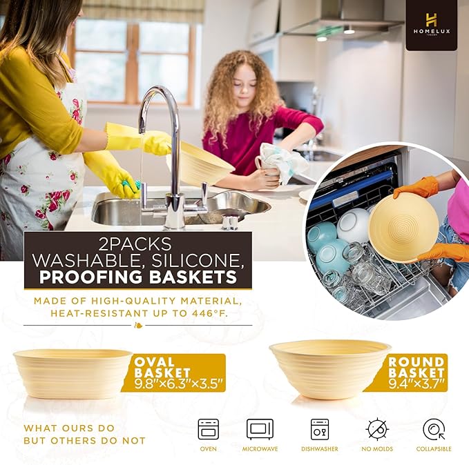 Sourdough Starter Kit, 14pcs Bread Making Kit & Sourdough Bread Baking Supplies Kit, Banneton Basket Kit for Sourdough Proofing with Bread Baking bowl for Artisan Breads (Yellow) by HOMELUX THEORY