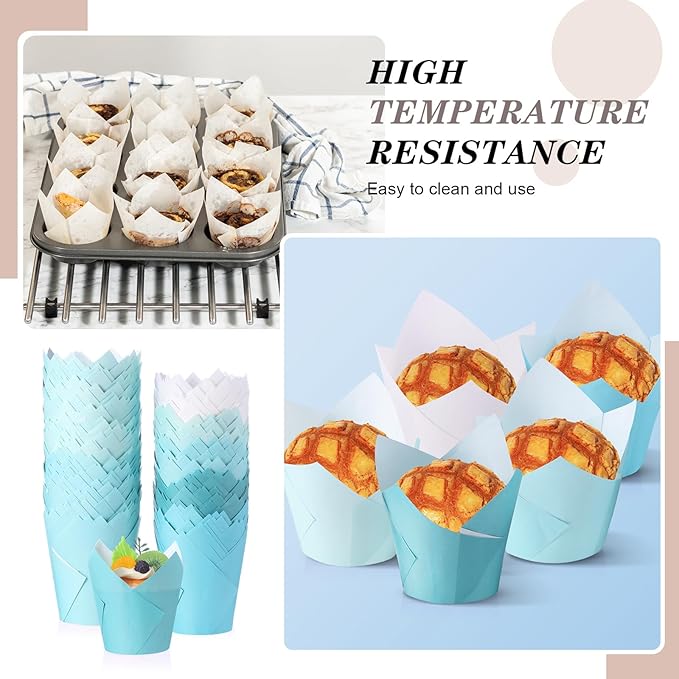 Havawish 500 Pcs Standard Size Gradient Green Tulip Cupcake Liners, Party Cupcake Baking Liners Greaseproof Wrappers Muffin Liner Holders for Wedding Birthday Baby Shower Holiday Party Baking Cups