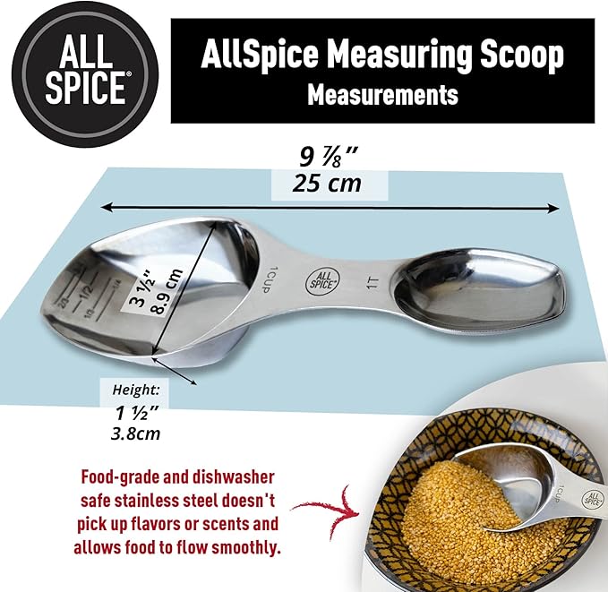 AllSpice Stainless Steel Double Sided Measuring Scoop/Measuring Spoon- 1 Cup and 1 Tablespoon