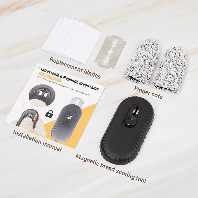 UFO Bread Lame Cutter for Homemade Sourdough - Professional Dough Scoring Tool with 5 Razor Blades, Sourdough Scorer Kit for Artisan Bread Baking,Including User Manual (Ripple Black)