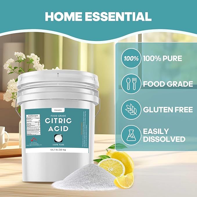 44.1 lb Citric Acid Powder Food Grade, Citric Acid for Canning, 100% Pure, Natural Preservative, Ideal for Cooking and Baking, Citric Acid for Cleaning & DIY Bath Bombs