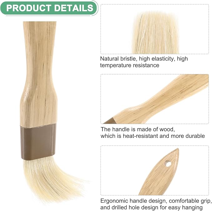 2-Pack Pastry Brush, Wooden Handle Natural Bristle Basting BBQ Oil Brush for Cooking/Barbecue/Kitchen [1"]