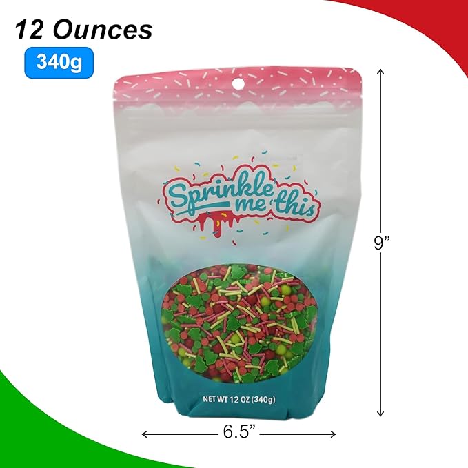The Gift of Christmas - 12 Oz Resealable Bag - Christmas Themed Sprinkle Mix - Featuring Red and Green Jimmies, Christmas Tree Quins, Red and Green Pearls, and More - Ice Cream and Cake Sprinkles