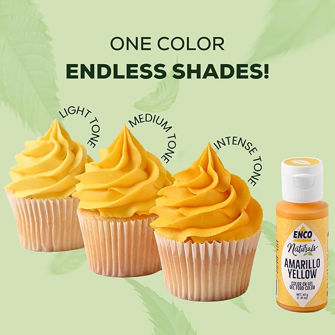 ENCO Natural Food Coloring Gel Yellow 1.41 oz No artifitial dyes - Vibrant colors for Icing, Buttercream, Fondant - Vegan & Kosher