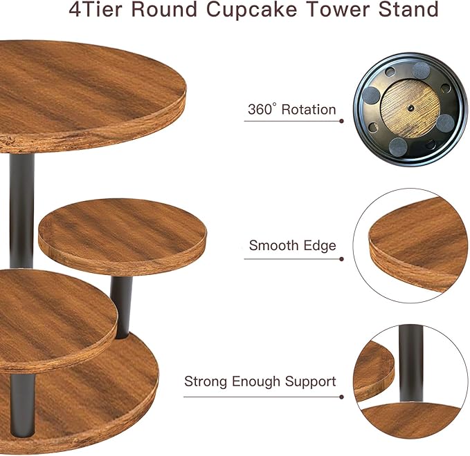 Cupcake Stand 4 Tier Cupcake Tower Stand for 50 Cupcakes,360° Rotating Wood Cake Stand, Wedding Cake Stands, Cupcake Stands for Party, Cup Cake Tower Stand for Birthday Anniversary Party Decoration