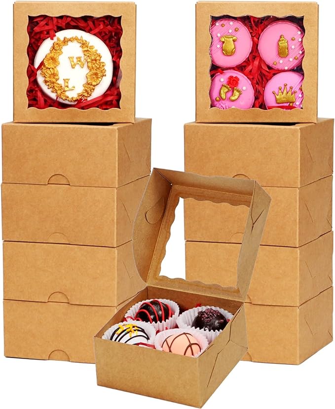 80 Pack 4x4x2 Bakery Treat boxes Cookies Boxes Mini Baking Boxes for Cake,Pie, Cinnamon Roll Treat,Chocolate Truffle Box Party Wedding Favor