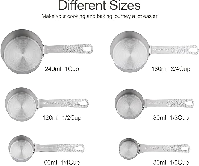 Smithcraft Measuring Cups Set 6, Stainless Steel Measuring Cups Set, 18/8(304) Steel 6 Dry Measuring Cups Set, Kitchen Metric & US Measurer Cups Set, Metal Measuring Cups Set for Cooking and Baking