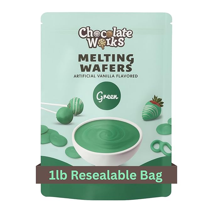Chocolate Works Green Melting Chocolate Wafers, 1lb (Pack of 1)