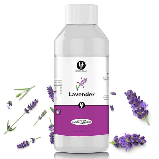 Dolce Flav Natural Lavender Extract – 8 Ounce Oil-Soluble Kosher, Sugar-Free, Concentrated Floral Lavender Flavoring for Baking, Chocolates & Desserts