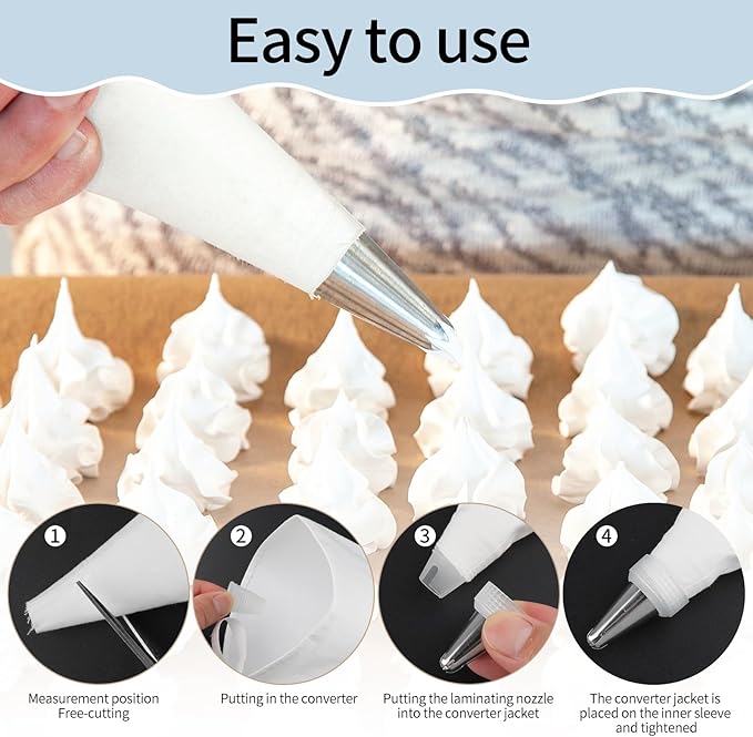 4 Pack 18 Inch Reusable Piping Bags, Cotton Cloth Pastry Bags with Plastic Coating, Professional Tipless Icing Bags for Cake Decorating Cupcakes Cookies Desserts and Baking Supplies