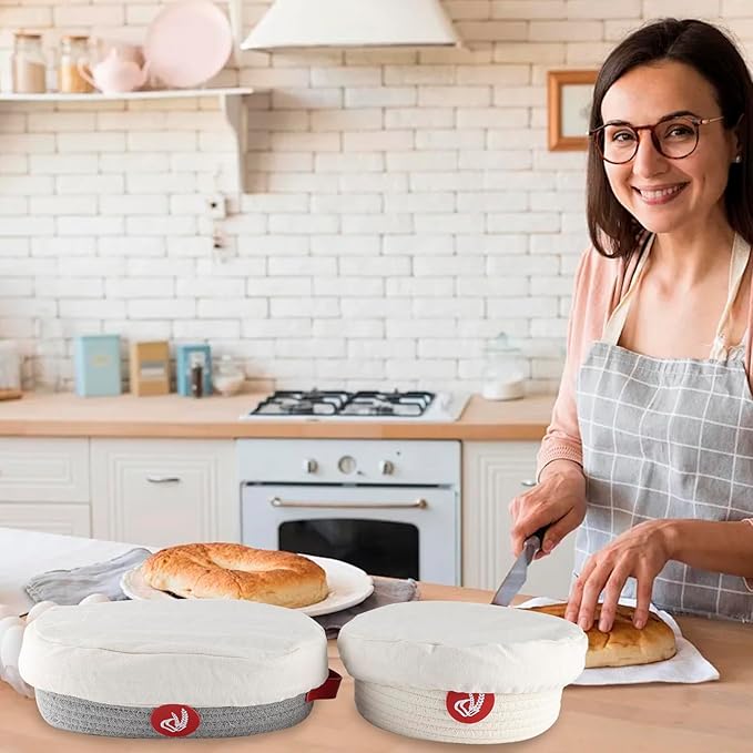 Sourdough Starter Kit,Sourdough Bread Baking Supplies with 2 pack Cotton Rope banneton bread proofing basket with handle,Baking Accessories,Sour Dough Tools,Baking Mat Dough Scraper & More