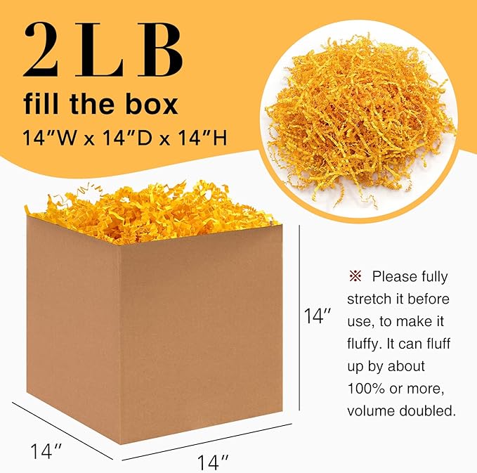 Corlcol 2LB Crinkle Paper Shred Filler for Gift Box Bag and Basket On Holidays(Orange-Yellow)